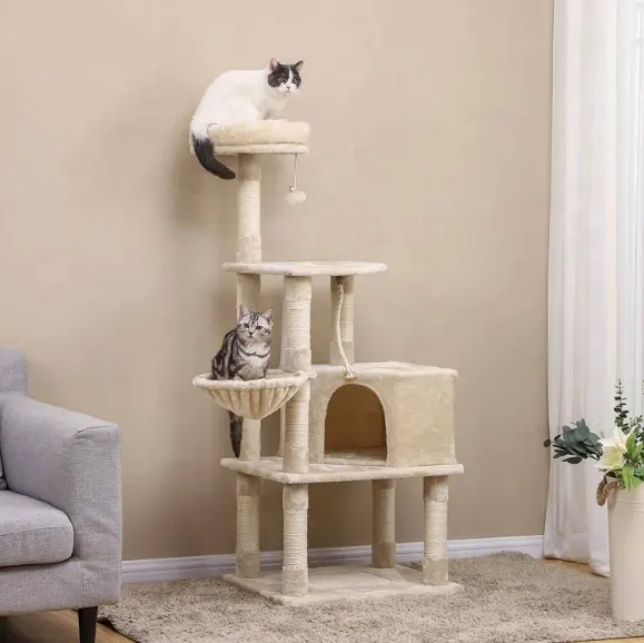 Natural Wood Cartoon Cat Climbing Tree